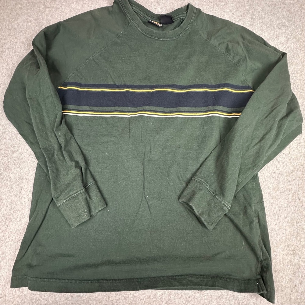 Vtg Route 66 Mens Large Forest Green Striped Long Sleeve Cotton T-Shirt Raglan